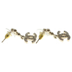 Chanel CC Logo Rhinestone Earrings Silver Metal — view 4