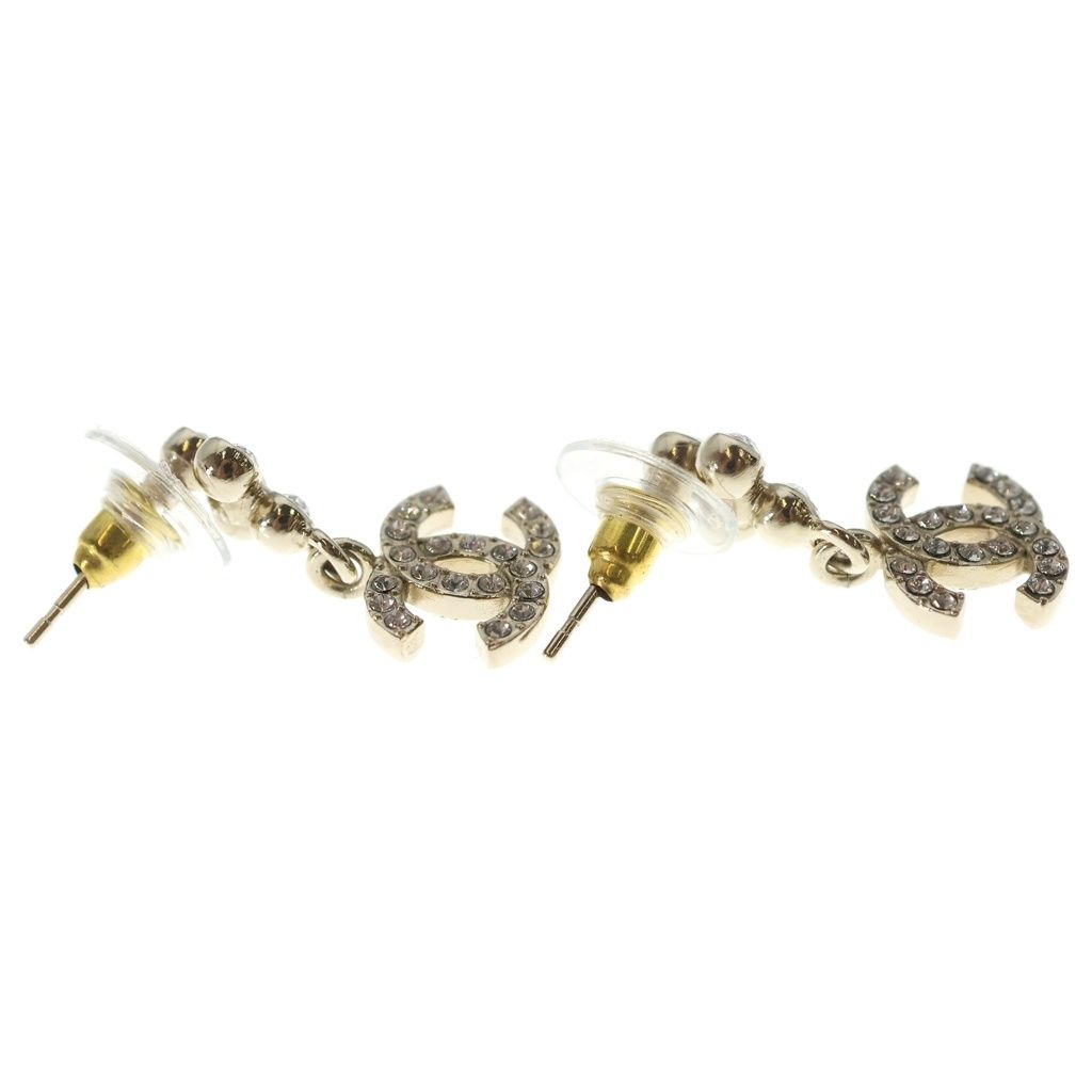 Chanel CC Logo Rhinestone Earrings Silver Metal — view 4