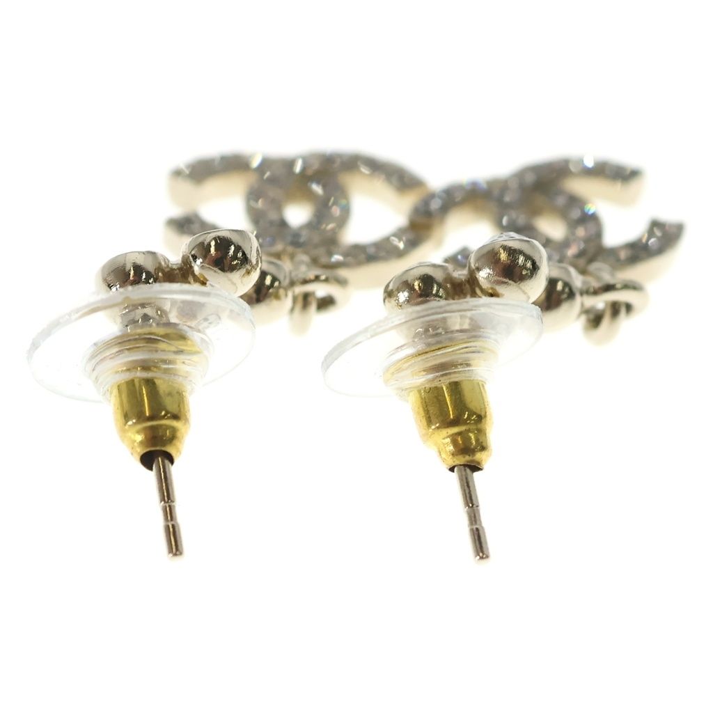 Chanel CC Logo Rhinestone Earrings Silver Metal — view 2