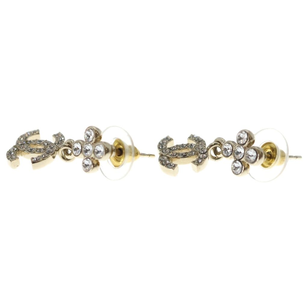 Chanel CC Logo Rhinestone Earrings Silver Metal — view 3