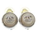 Chanel CC Logo Faux Pearl Earrings Silver