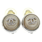 Chanel CC Logo Faux Pearl Earrings Silver