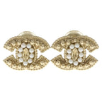 Chanel CC Logo Faux Pearl Gold Earrings