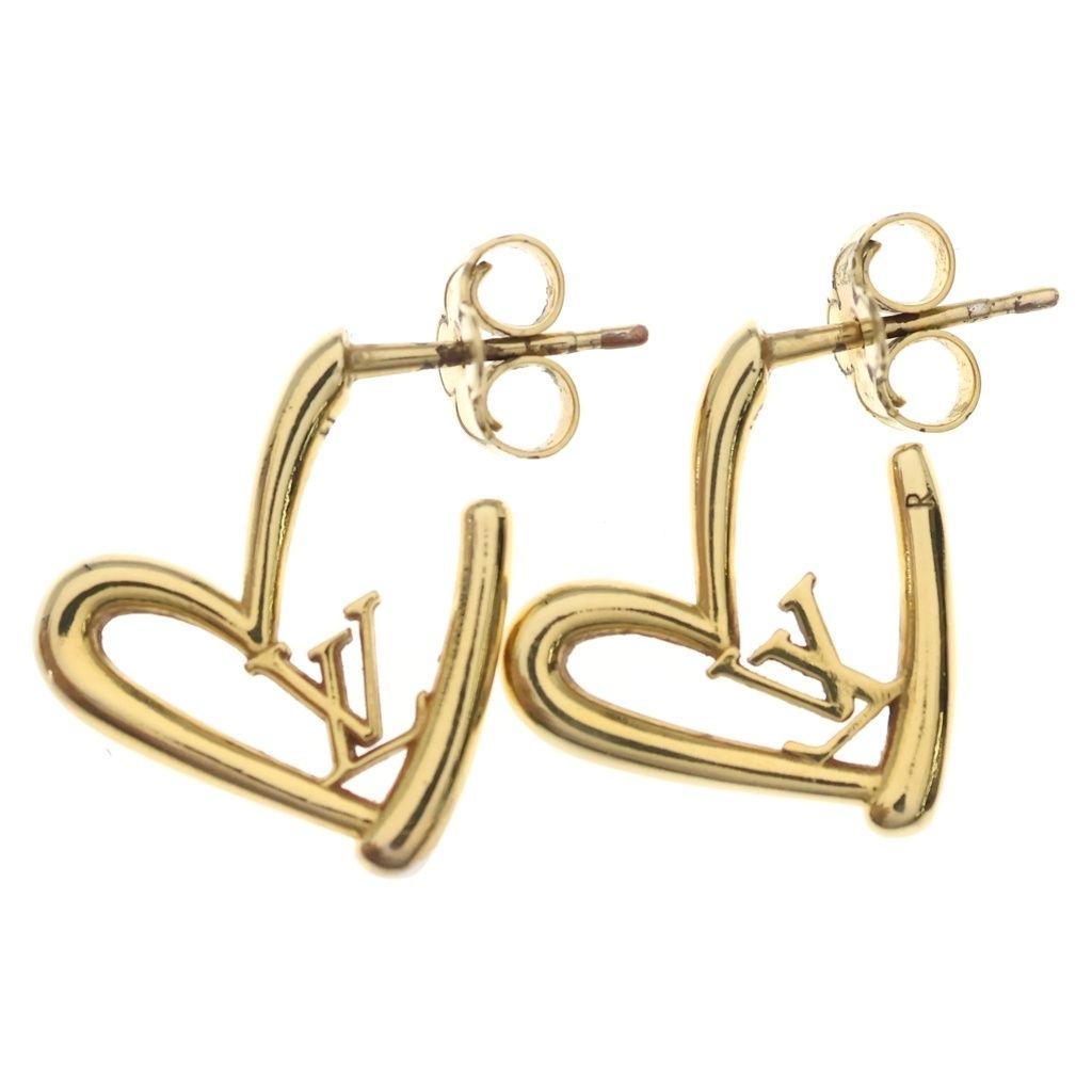 Louis Vuitton Book le Reille Heart Foreign Love Earrings Gold