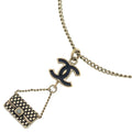 Chanel CC Logo Quilted Motif Necklace Black Gold