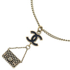 Chanel CC Logo Quilted Motif Necklace Black Gold