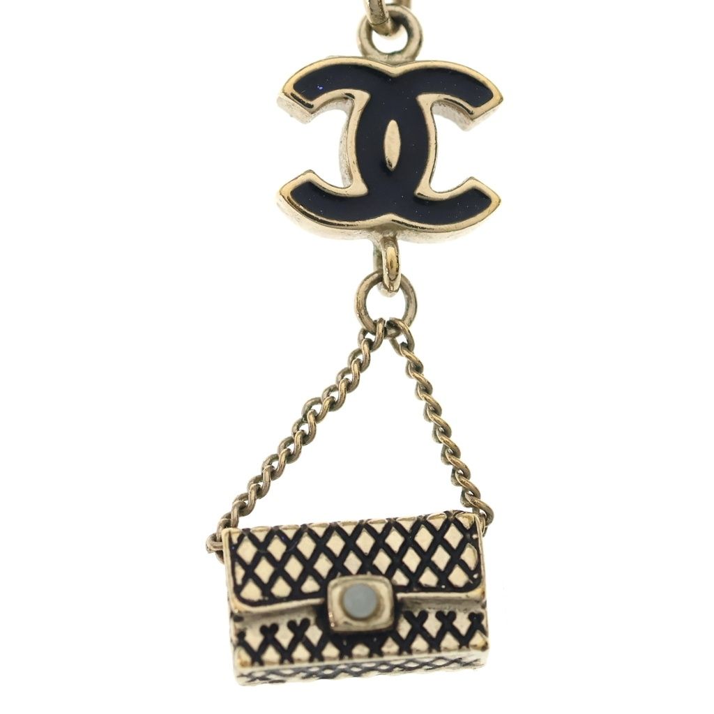 Chanel CC Logo Quilted Motif Necklace Black Gold — view 3
