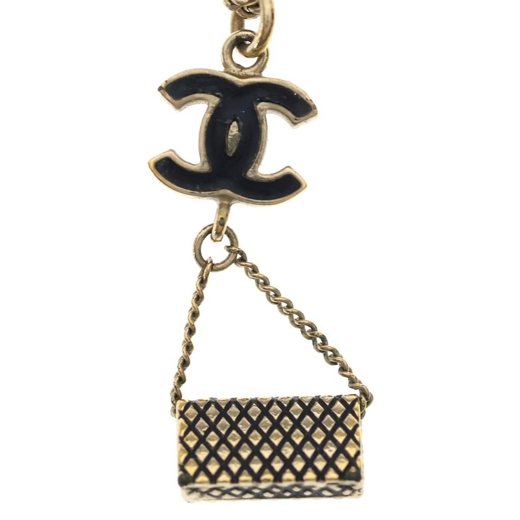 Chanel CC Logo Quilted Motif Necklace Black Gold — view 5