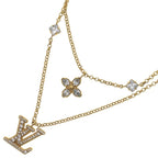 Louis Vuitton LV Rhinestone Necklace Gold Plated