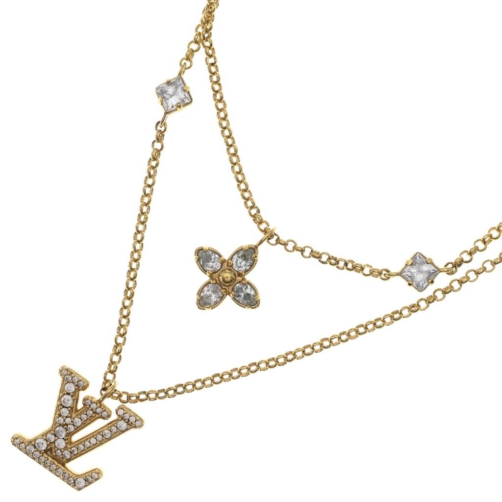 Louis Vuitton LV Rhinestone Necklace Gold Plated