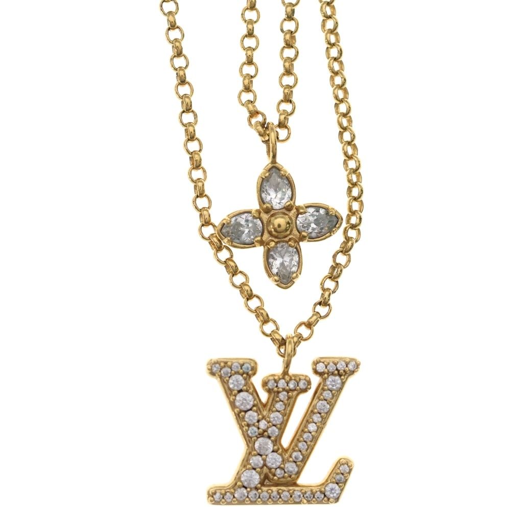 Louis Vuitton LV Rhinestone Necklace Gold Plated — view 3