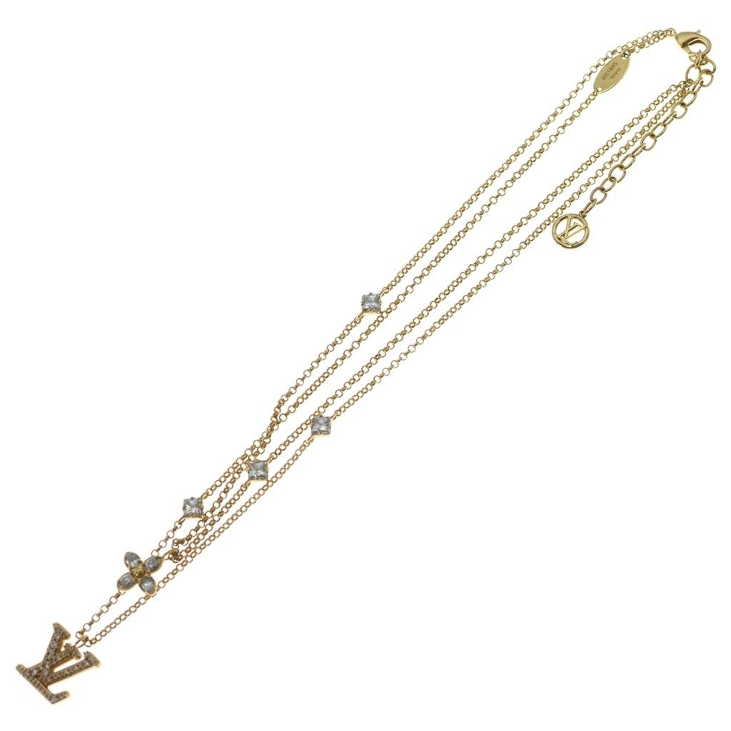 Louis Vuitton LV Rhinestone Necklace Gold Plated — view 2