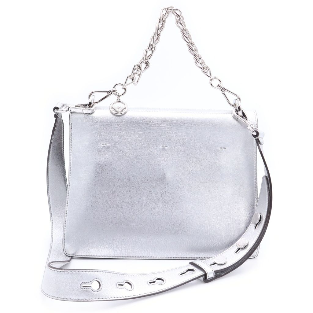 Fendi Canyu Leather 2-Way Chain Shoulder Bag Silver — view 2