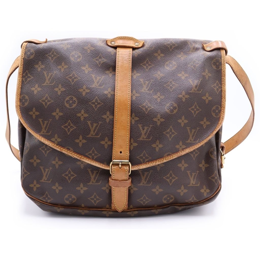 Louis Vuitton Saumur 35 Monogram Leather Shoulder Bag Gold Brown
