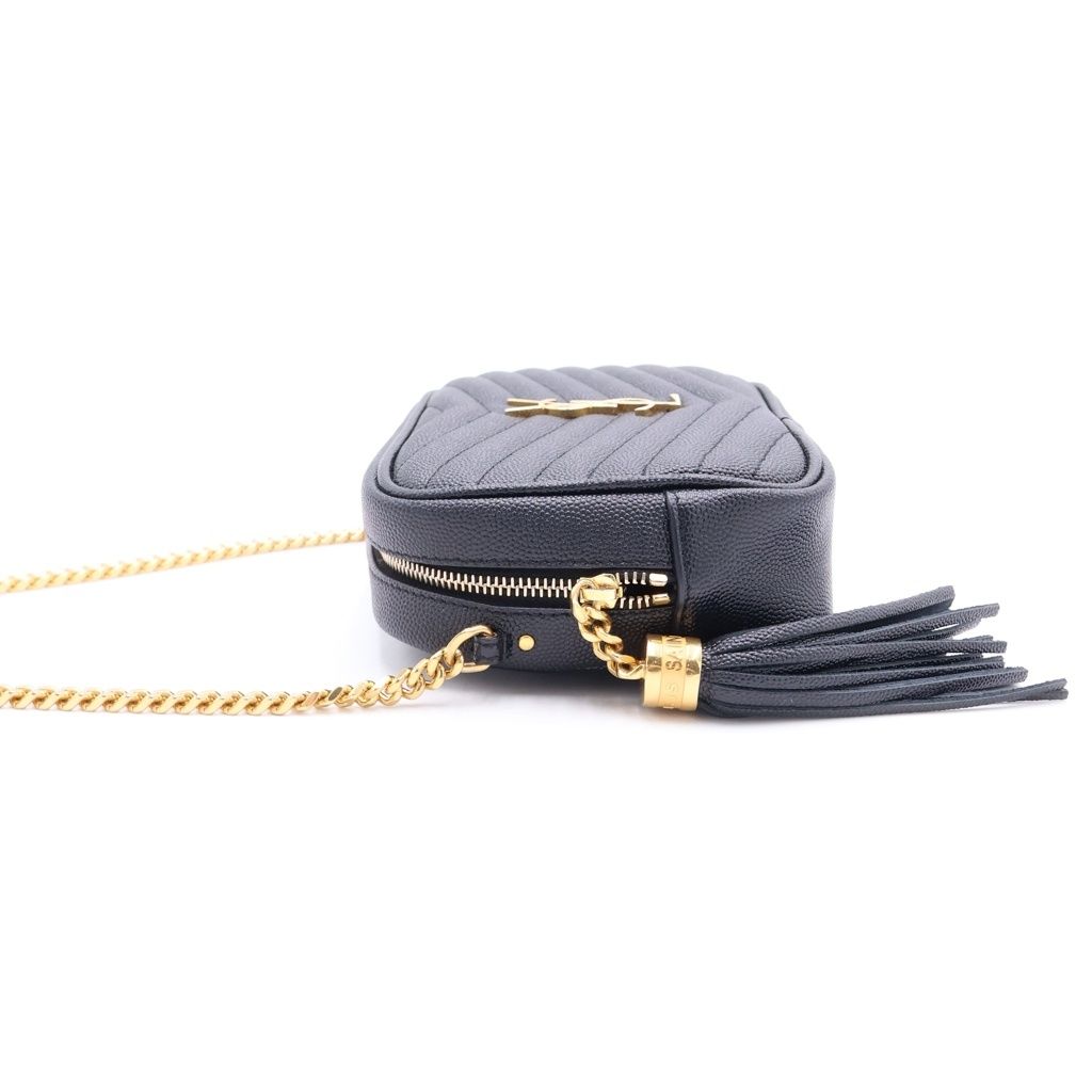 Saint Laurent Paris le Mini Cassandra Logo Plate Leather Tassel Chain Shoulder — view 3