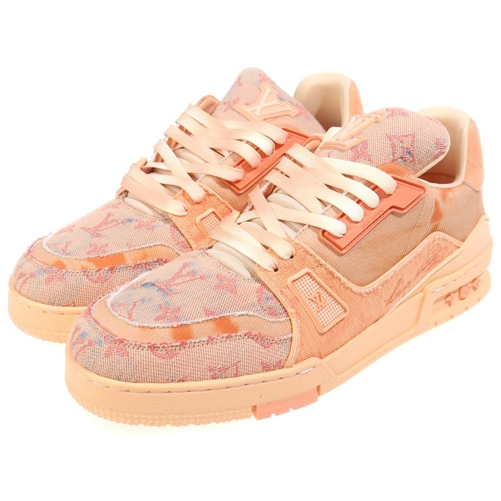 Louis Vuitton LV Trauner Monogram Denim Sneakers LV Low Cut Orange — view 2