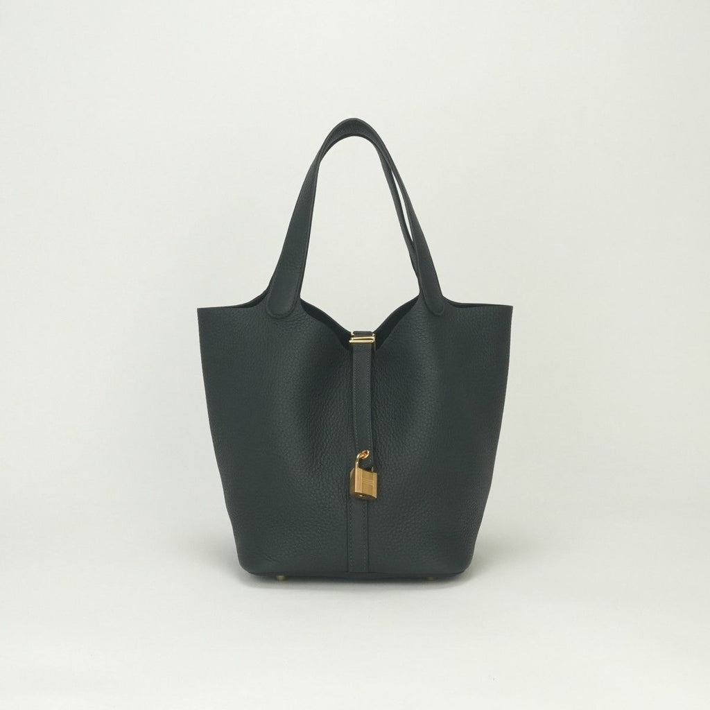 Hermes Picotin Lock 22 Tote Taurillon Clemence Vert Fonce Vertfonce Green Gold