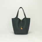 Hermes Picotin Lock 22 Tote Taurillon Clemence Vert Fonce Vertfonce Green Gold