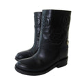 Chanel Camellia Short Boots Leather Shoes CC Logo Black 37c