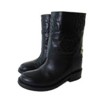 Chanel Camellia Short Boots Leather Shoes CC Logo Black 37c
