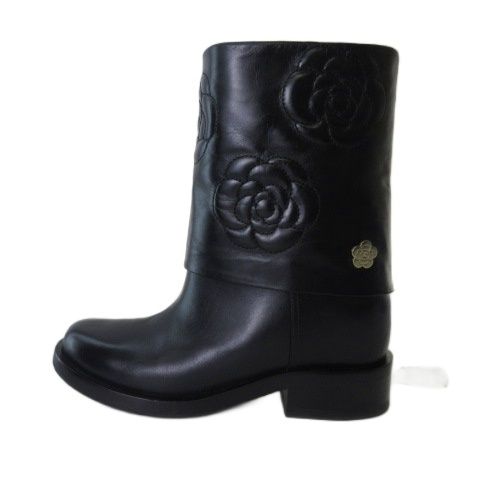 Chanel Camellia Short Boots Leather Shoes CC Logo Black 37c — view 2
