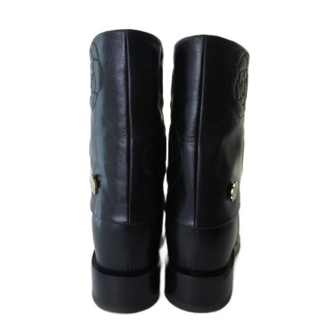 Chanel Camellia Short Boots Leather Shoes CC Logo Black 37c — view 3
