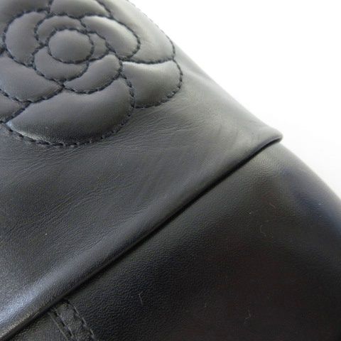 Chanel Camellia Short Boots Leather Shoes CC Logo Black 37c — view 5
