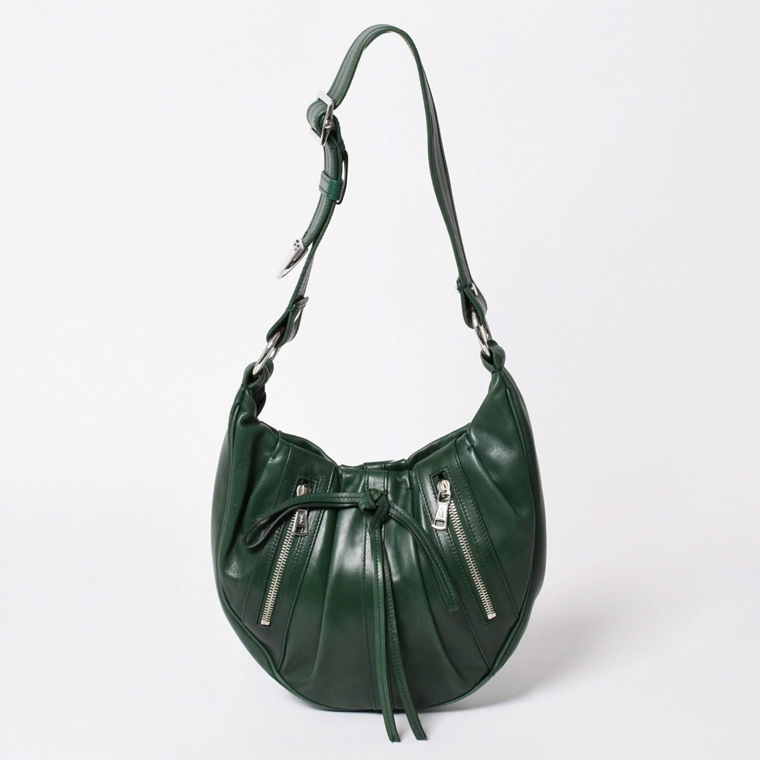 Saint Laurent Rive Gauche Leather Hobo Shoulder Bag Tom Ford Era Pleated Green