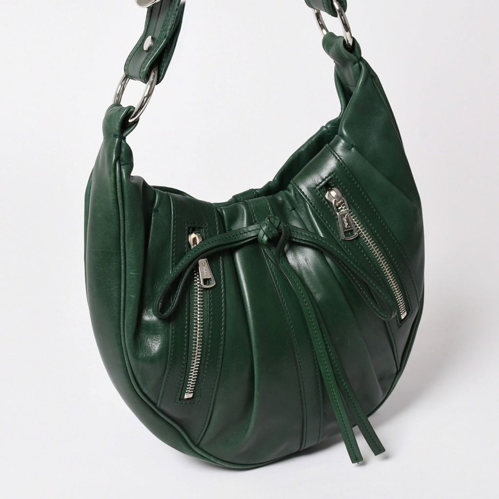 Saint Laurent Rive Gauche Leather Hobo Shoulder Bag Tom Ford Era Pleated Green — view 3