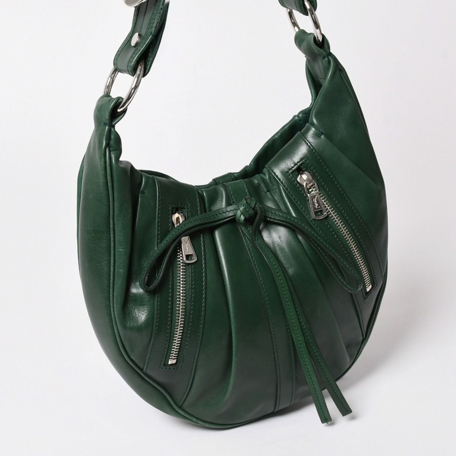 Saint Laurent Rive Gauche Leather Hobo Shoulder Bag Tom Ford Era Pleated Green — view 3