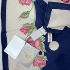 Dior Trotter Style Logo Dot and Rose Print Silk Scarf Navy Vintage — view 9