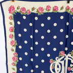 Dior Trotter Style Logo Dot and Rose Print Silk Scarf Navy Vintage — view 3