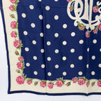 Dior Trotter Style Logo Dot and Rose Print Silk Scarf Navy Vintage — view 5