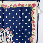 Dior Trotter Style Logo Dot and Rose Print Silk Scarf Navy Vintage — view 4