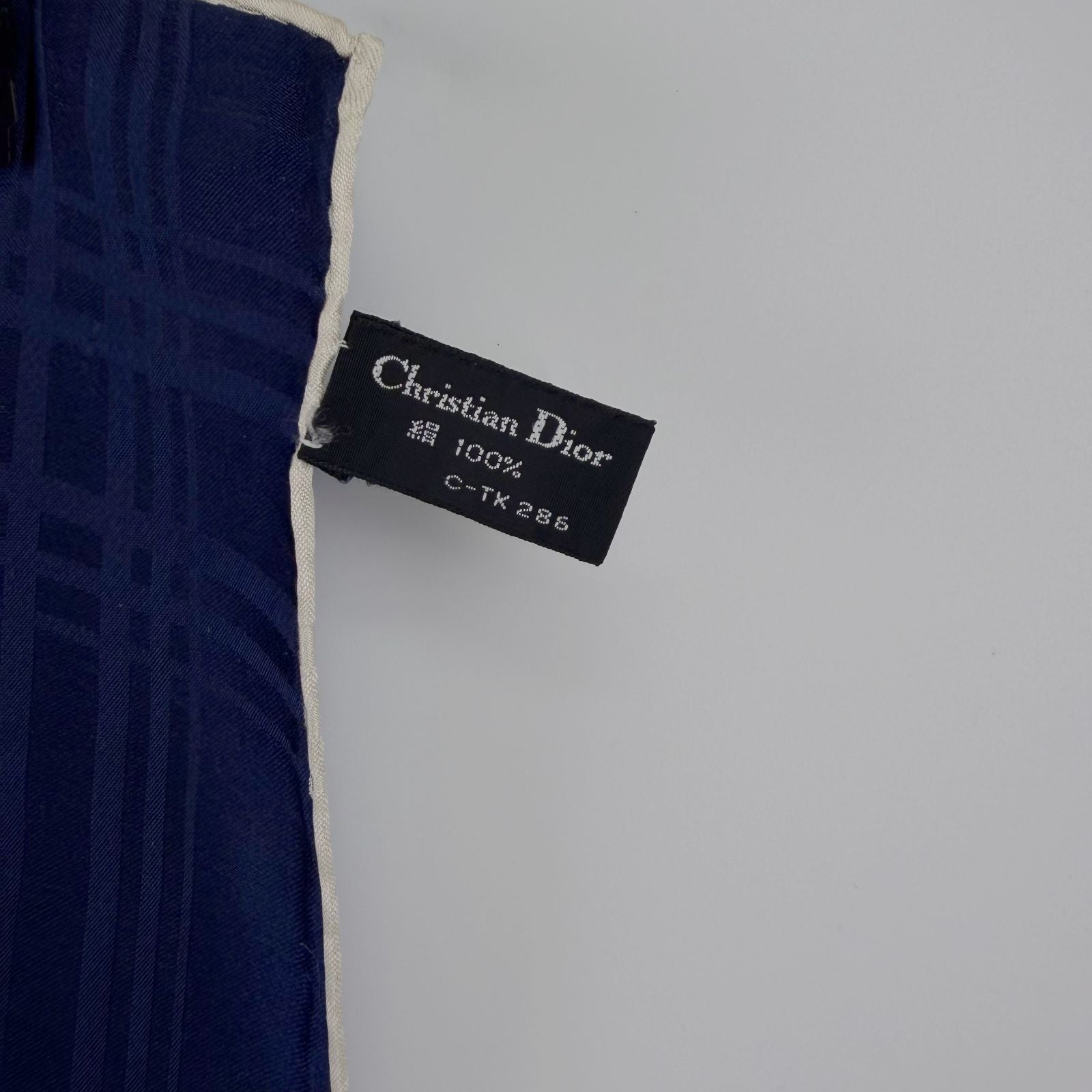 Dior Check Pattern Silk Scarf Navy Vintage — view 7