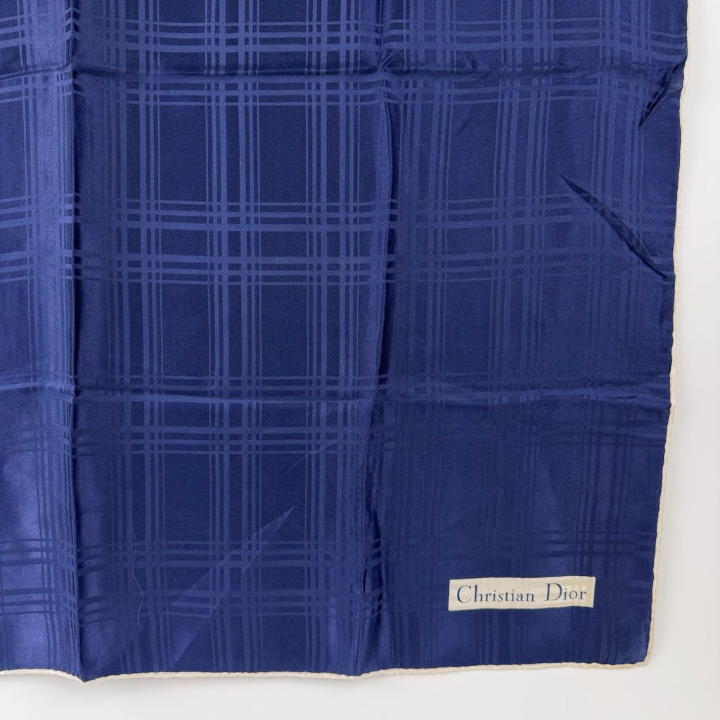 Dior Check Pattern Silk Scarf Navy Vintage — view 6