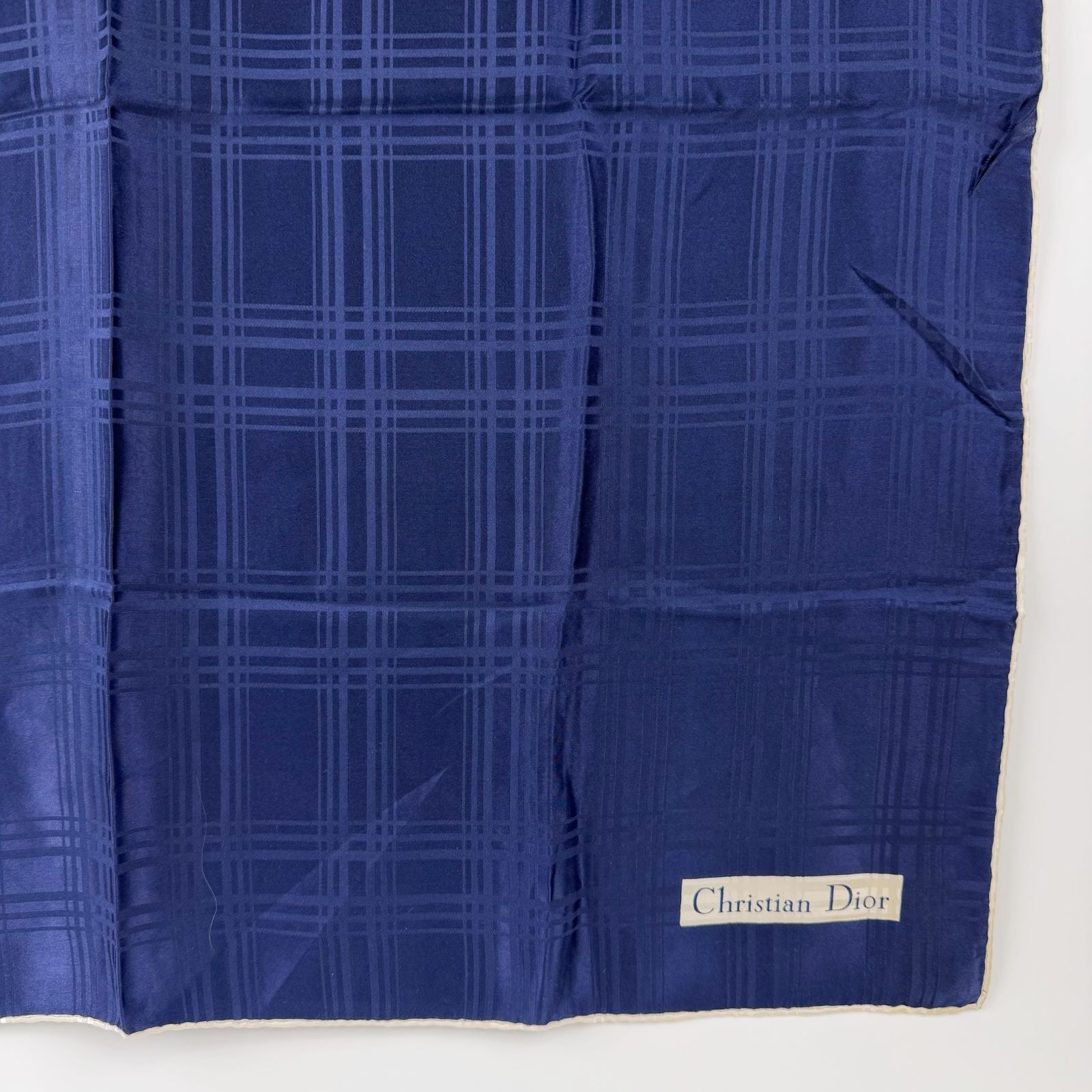 Dior Check Pattern Silk Scarf Navy Vintage — view 6
