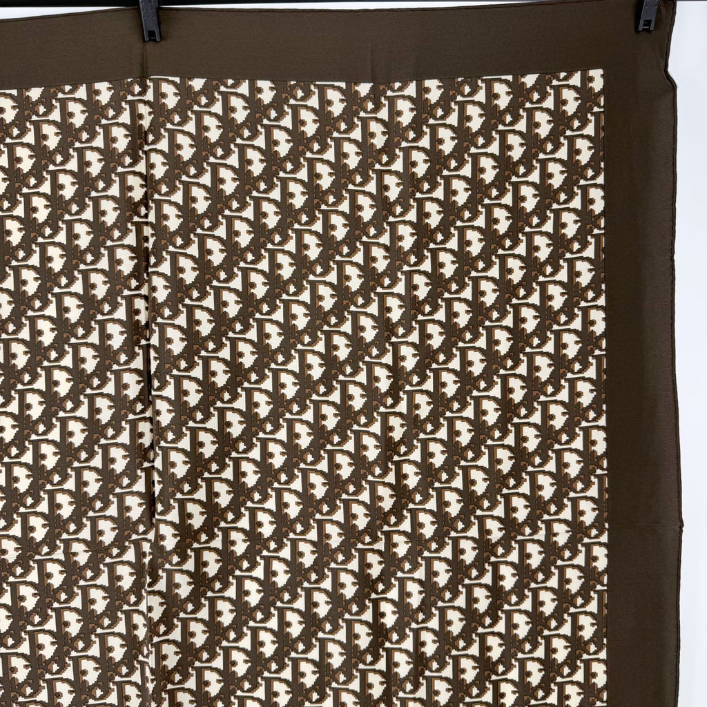 Dior Trotter Logo All Over Print Silk Scarf Brown White Vintage — view 4