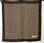 Dior Trotter Logo All Over Print Silk Scarf Brown White Vintage