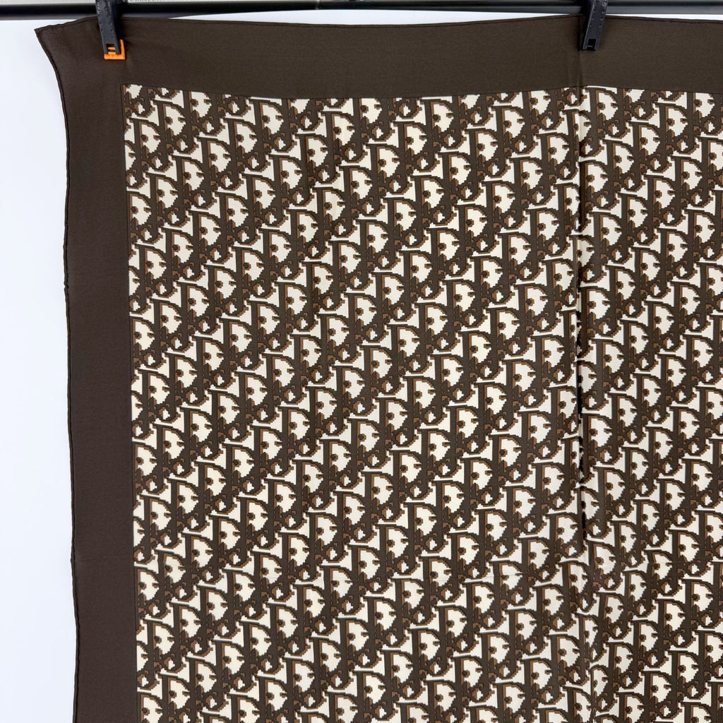 Dior Trotter Logo All Over Print Silk Scarf Brown White Vintage — view 3