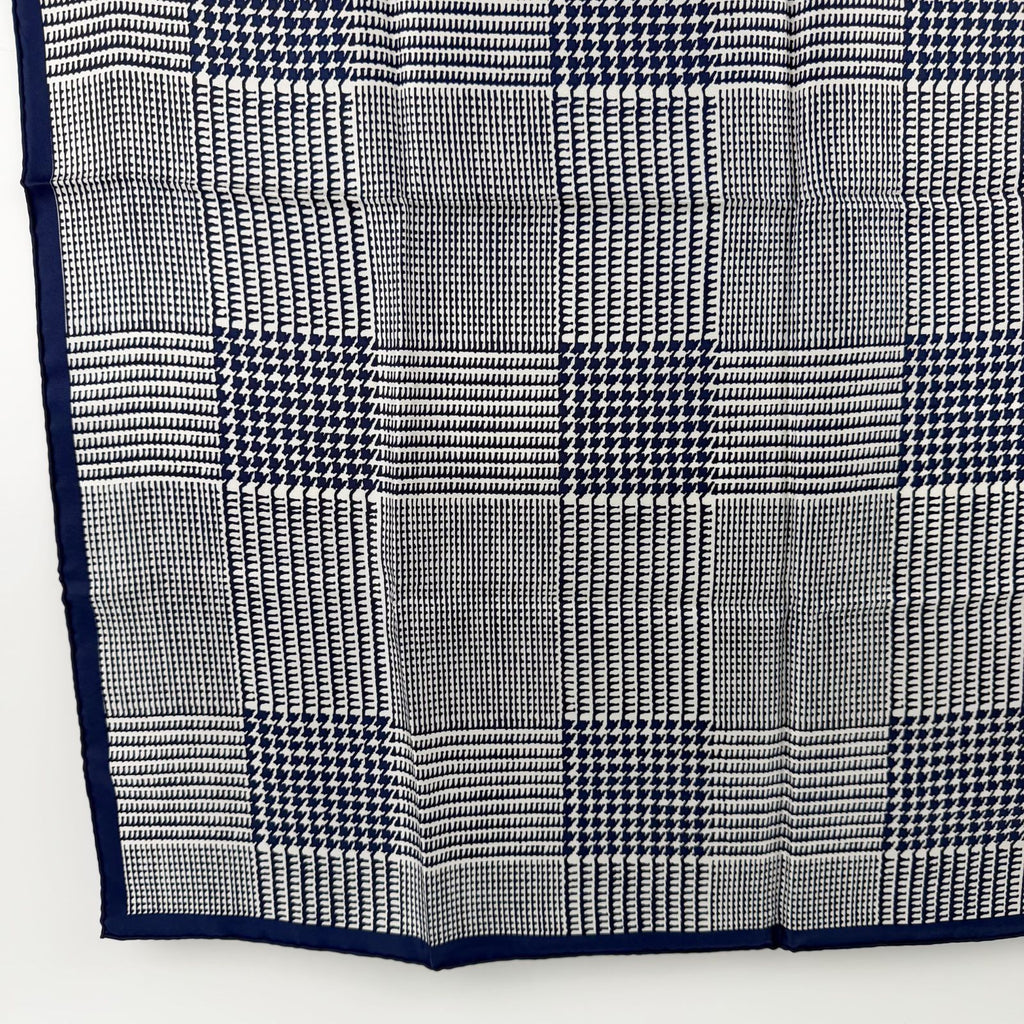Dior Glen Check Houndstooth Silk Scarf Navy White Vintage — view 5