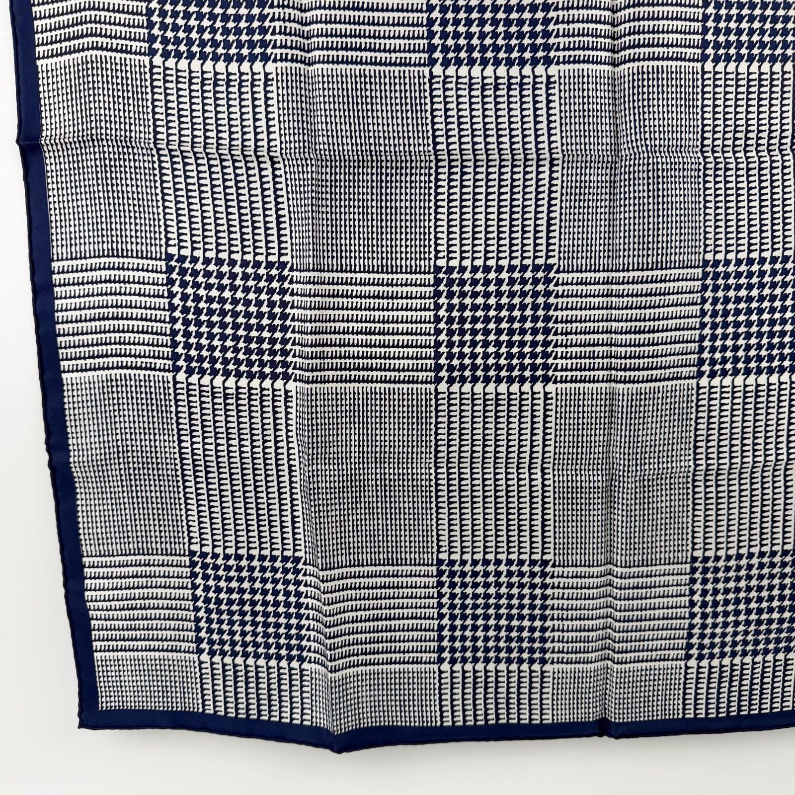 Dior Glen Check Houndstooth Silk Scarf Navy White Vintage — view 5
