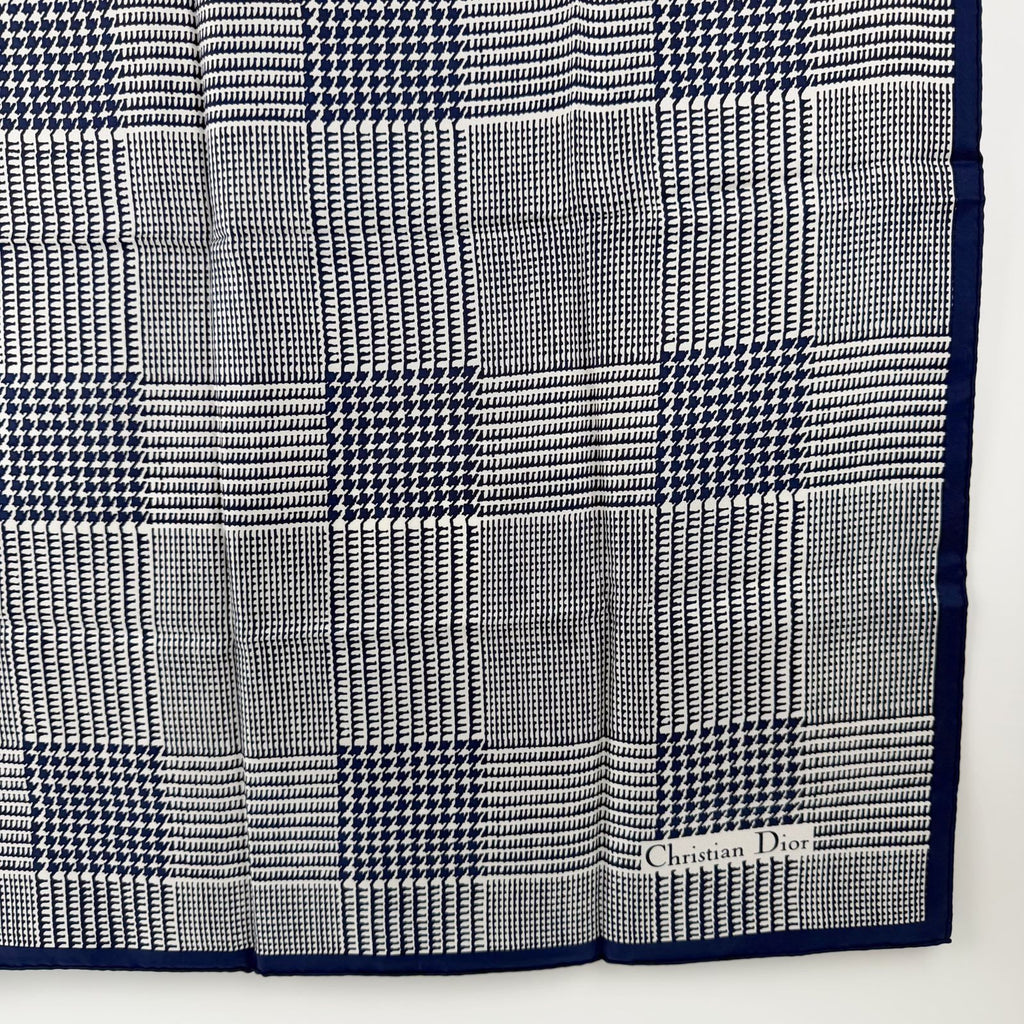 Dior Glen Check Houndstooth Silk Scarf Navy White Vintage — view 6