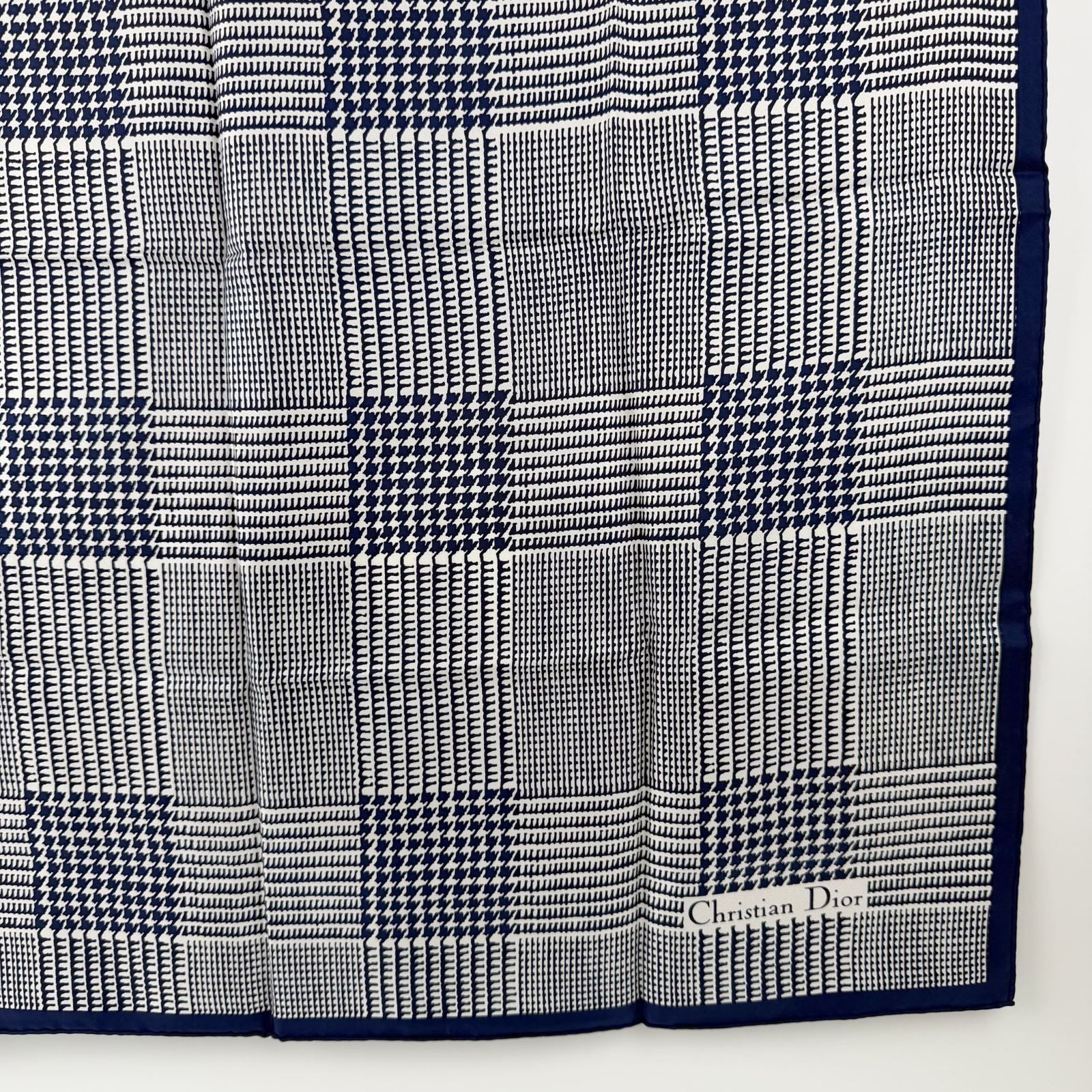 Dior Glen Check Houndstooth Silk Scarf Navy White Vintage — view 6