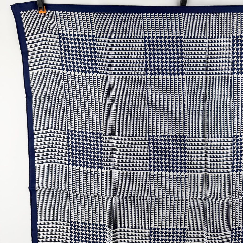 Dior Glen Check Houndstooth Silk Scarf Navy White Vintage — view 3