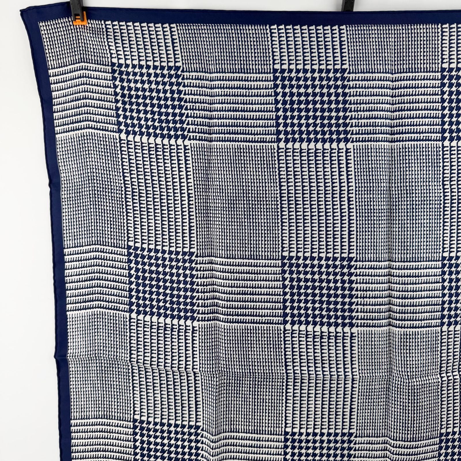 Dior Glen Check Houndstooth Silk Scarf Navy White Vintage — view 3