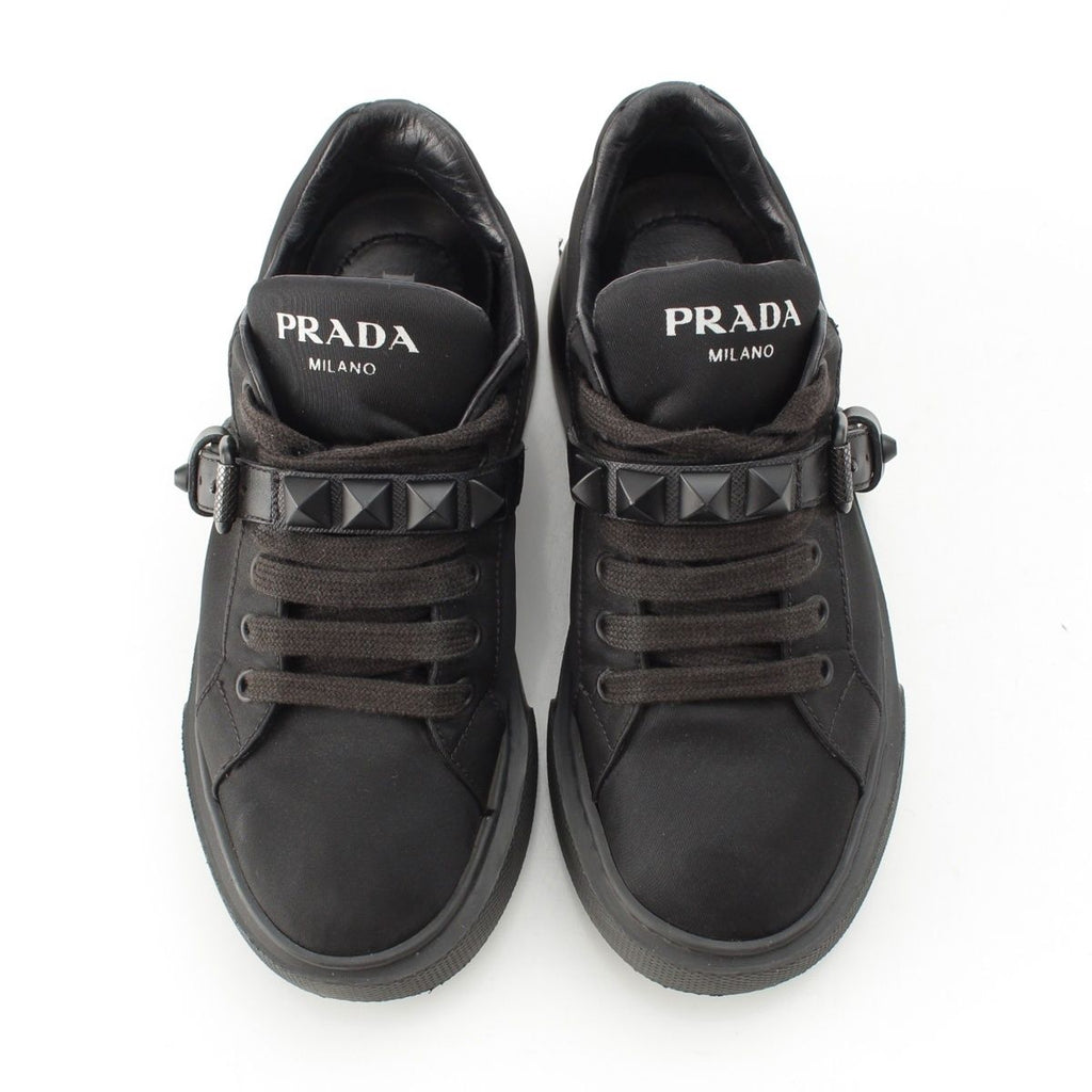 Prada Nylon Studded Belt Fabric Sneakers Black — view 2