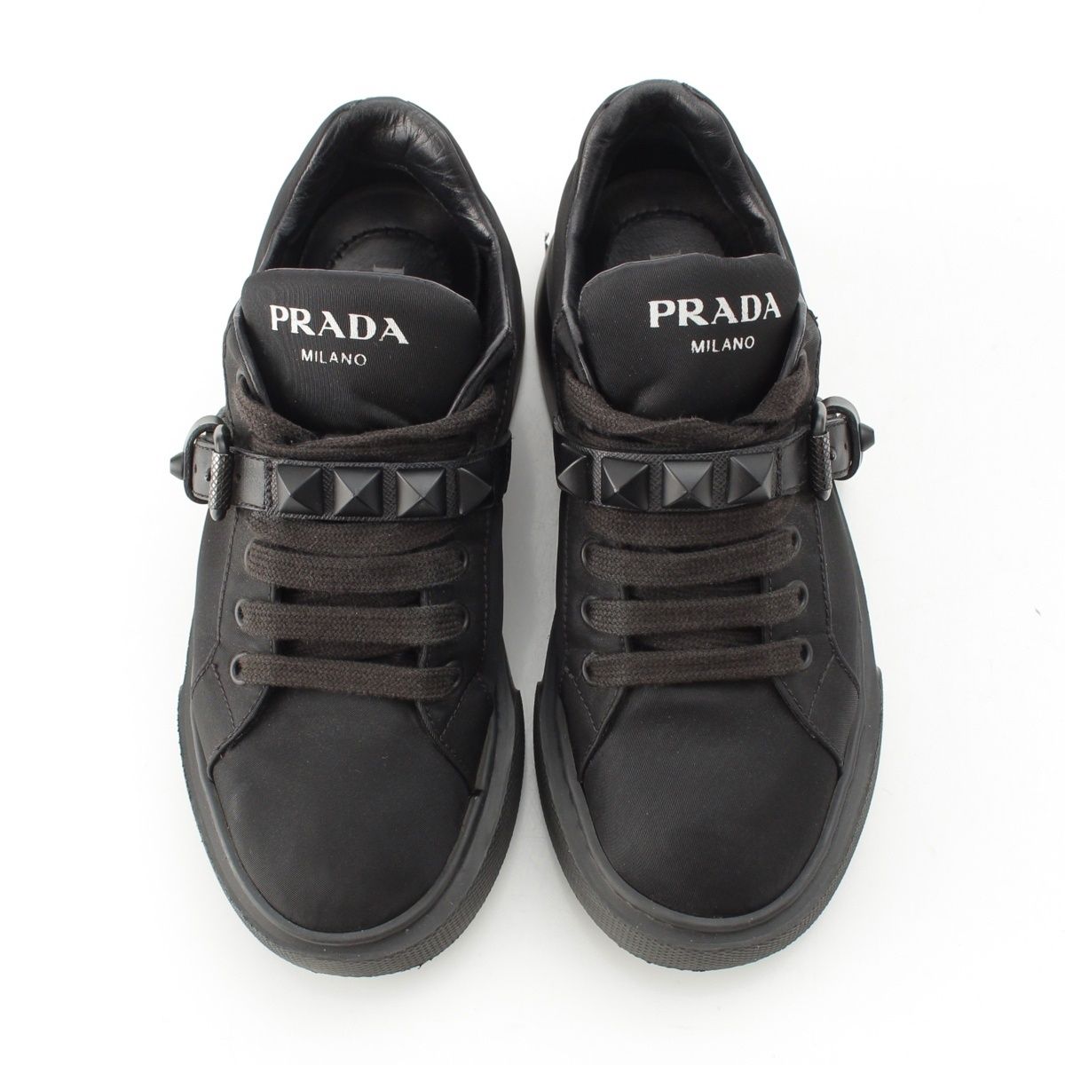 Prada Nylon Studded Belt Fabric Sneakers Black — view 2