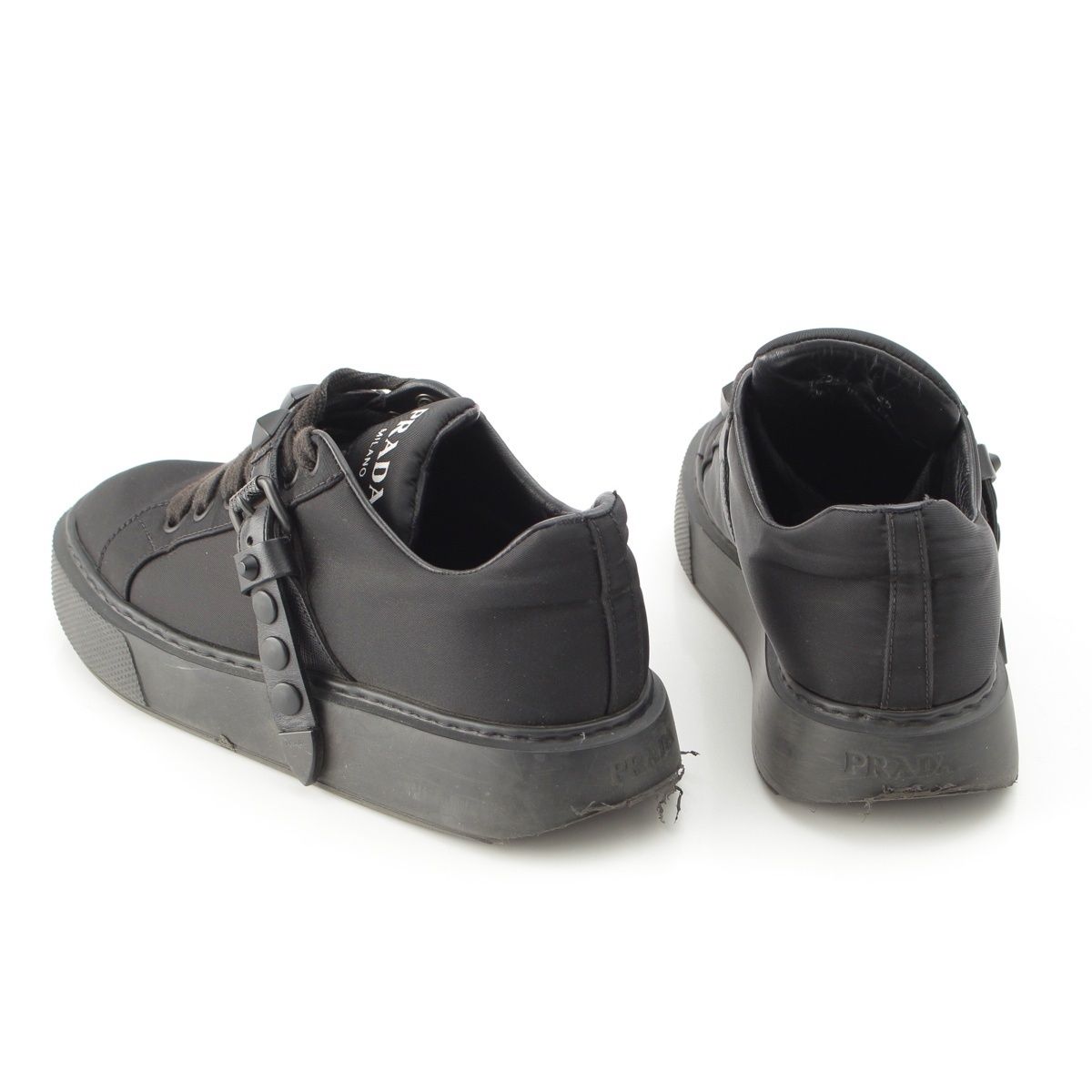 Prada Nylon Studded Belt Fabric Sneakers Black — view 4