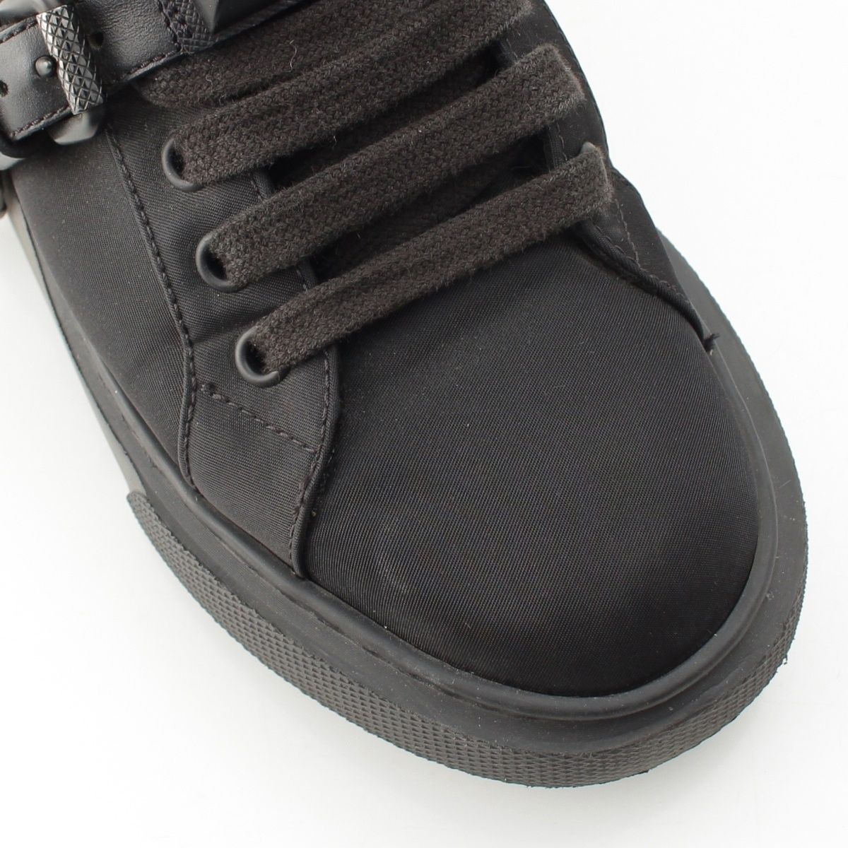Prada Nylon Studded Belt Fabric Sneakers Black — view 6